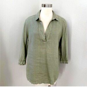 Tahari Womens Small Sage Green 100% Linen Tunic Top 3/4 Sleeve